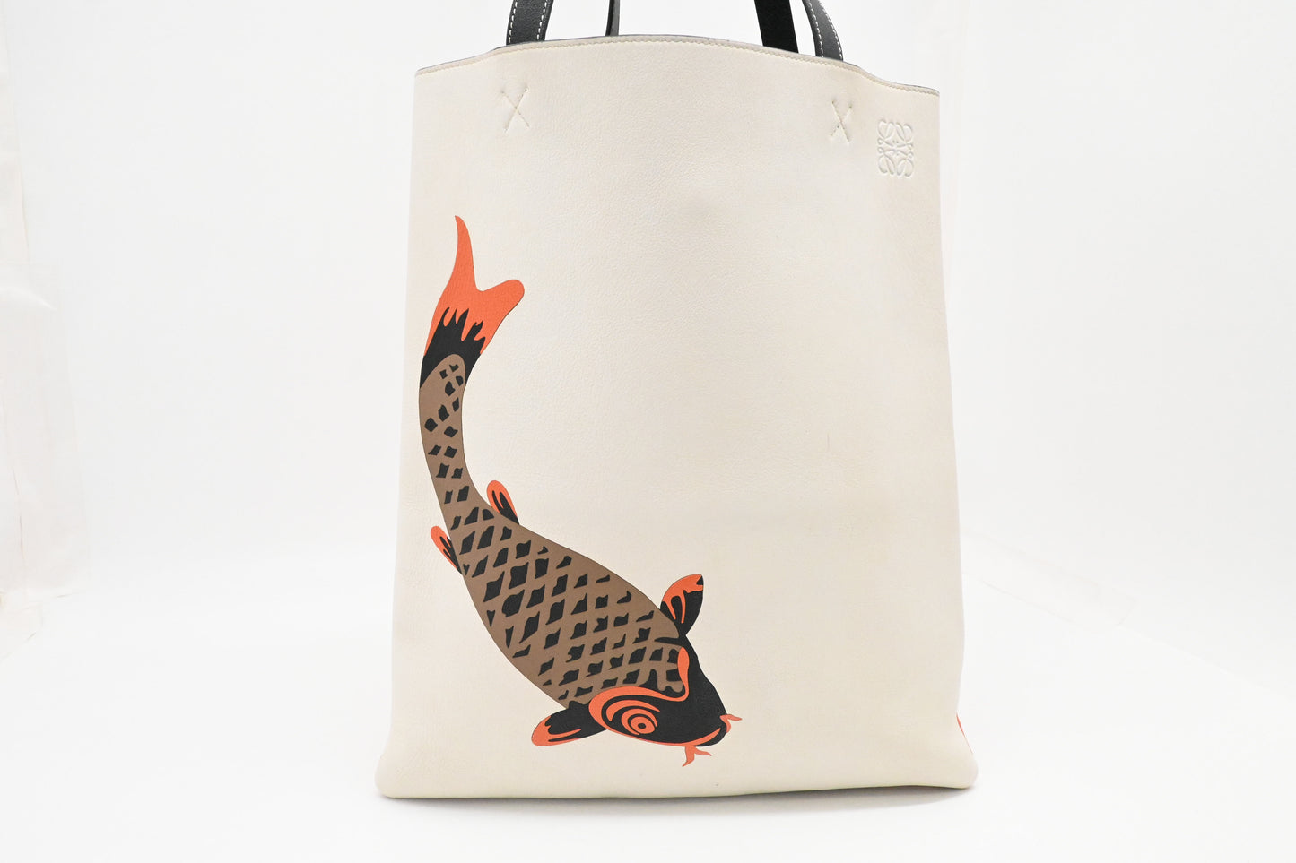 Loewe Koi Carp Anagram Tote Bag in White and Orange Leather