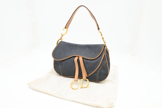 Dior Double Saddle Bag in Blue Denim Canvas