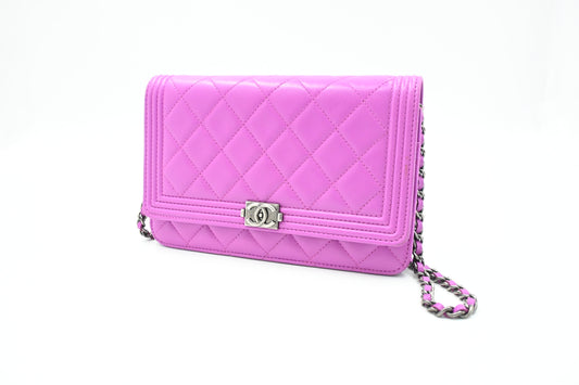 Chanel Boy Wallet on Chain in Purple Matelassé Leather