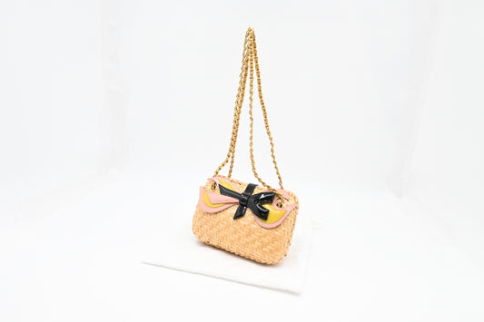 Prada Shoulder Bag in Wicker and Patent Leather