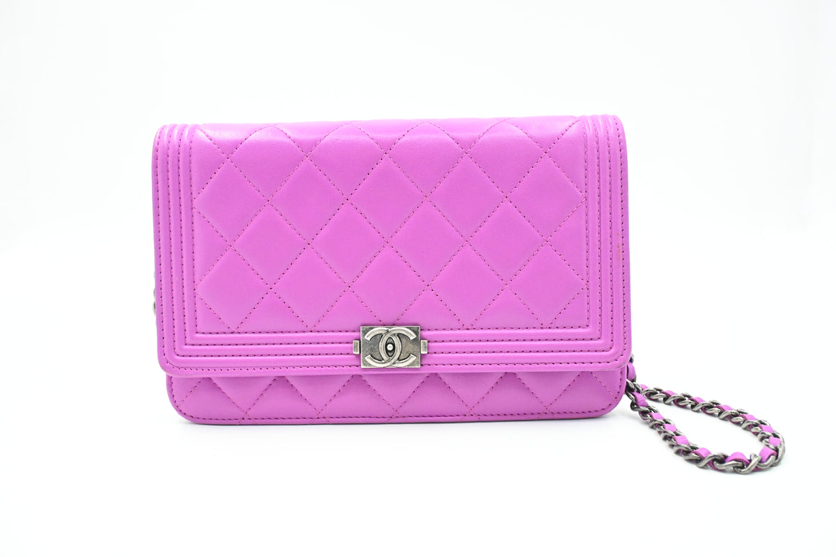 Chanel Boy Wallet on Chain in Purple Matelassé Leather