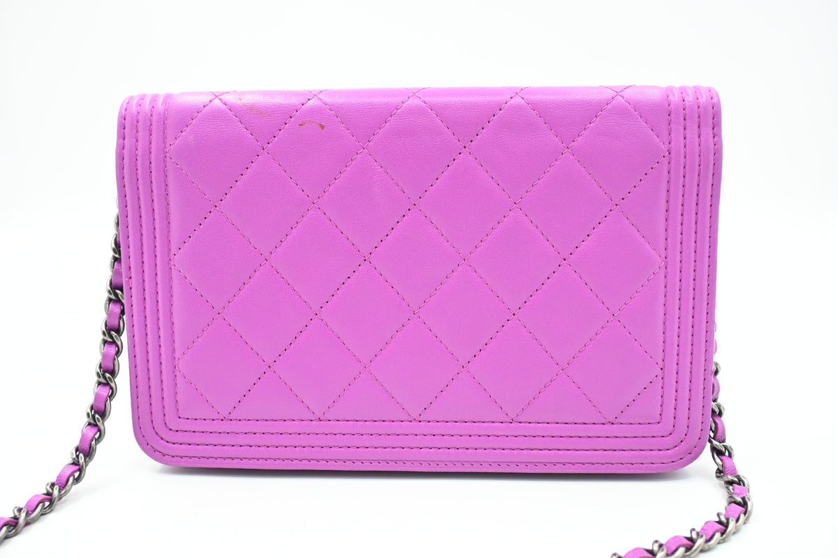 Chanel Boy Wallet on Chain in Purple Matelassé Leather