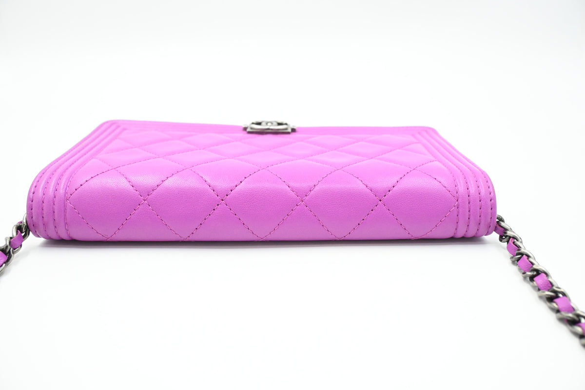 Chanel Boy Wallet on Chain in Purple Matelassé Leather