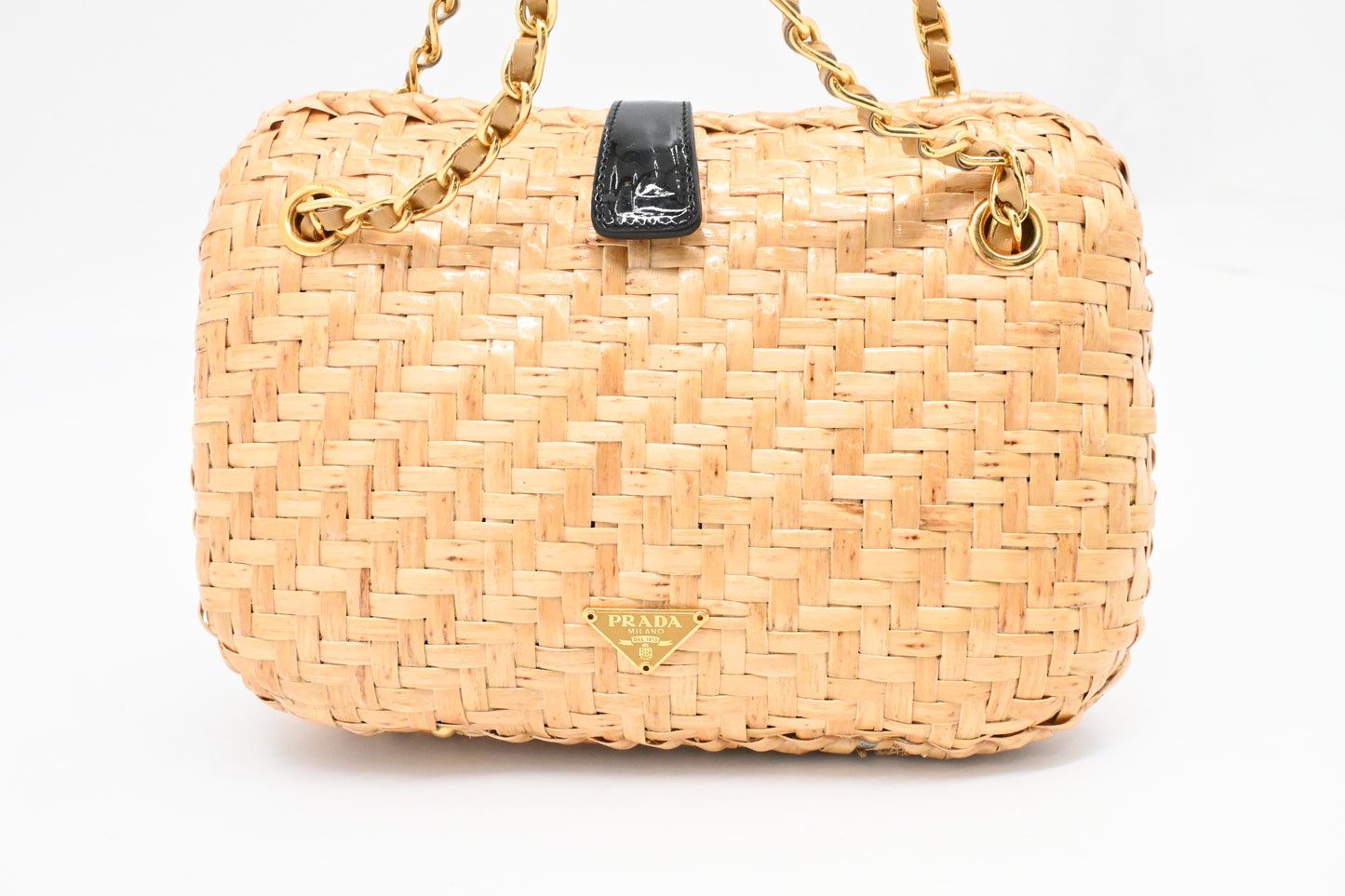 Prada Shoulder Bag in Wicker and Patent Leather