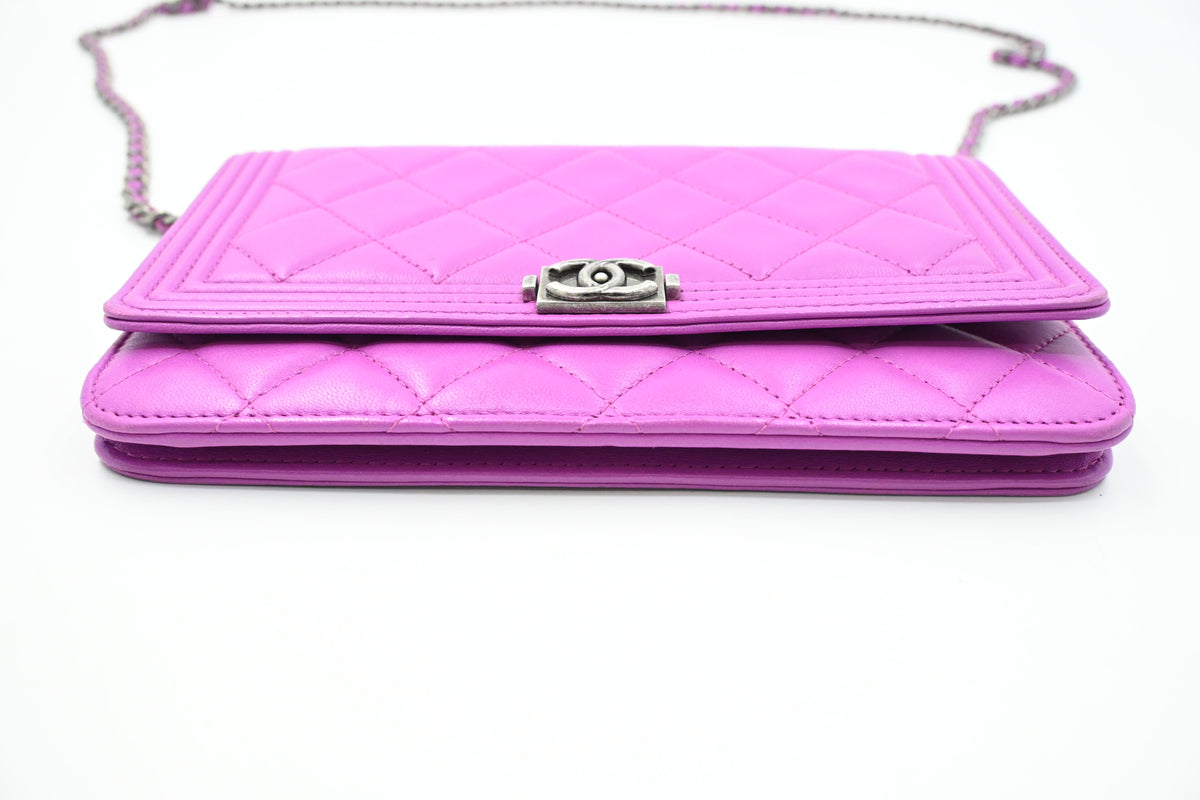 Chanel Boy Wallet on Chain in Purple Matelassé Leather
