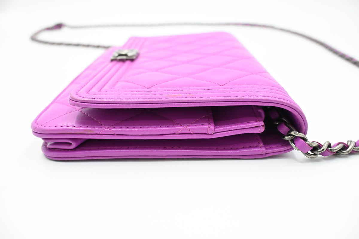 Chanel Boy Wallet on Chain in Purple Matelassé Leather