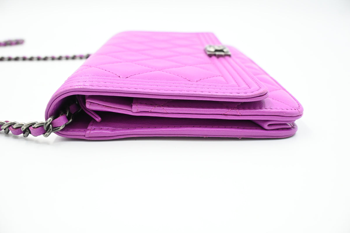 Chanel Boy Wallet on Chain in Purple Matelassé Leather