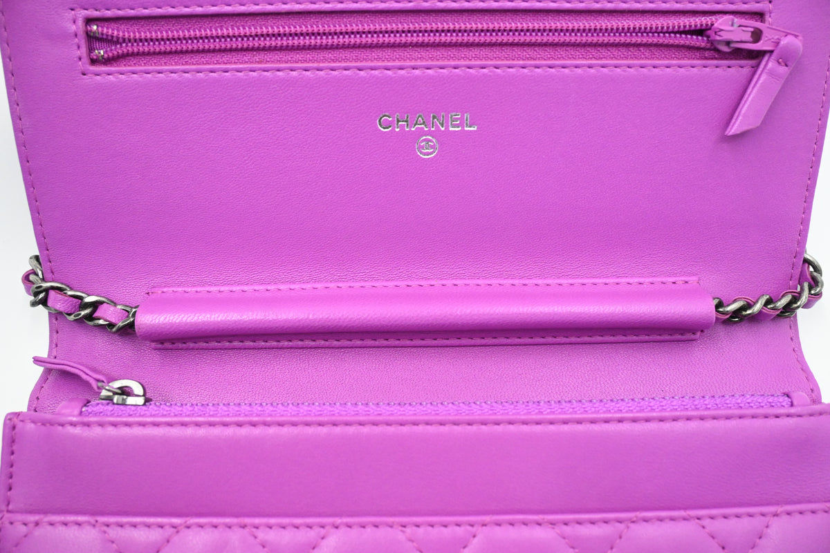 Chanel Boy Wallet on Chain in Purple Matelassé Leather