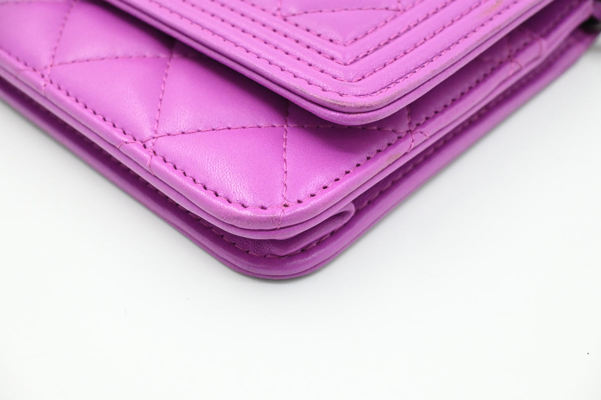 Chanel Boy Wallet on Chain in Purple Matelassé Leather