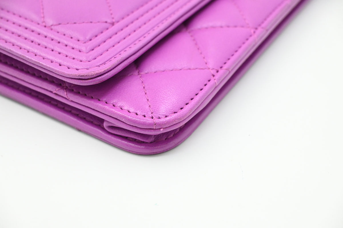 Chanel Boy Wallet on Chain in Purple Matelassé Leather