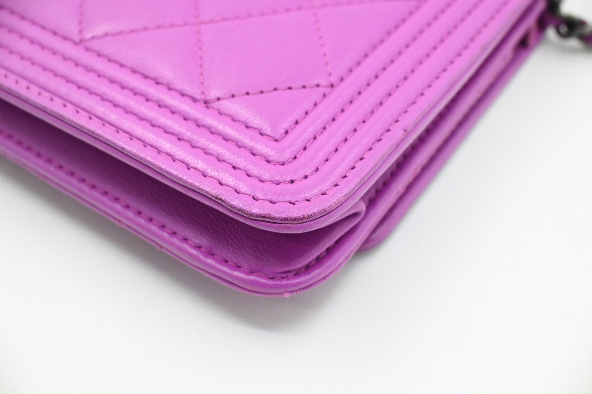 Chanel Boy Wallet on Chain in Purple Matelassé Leather