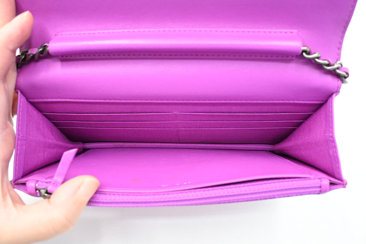 Chanel Boy Wallet on Chain in Purple Matelassé Leather
