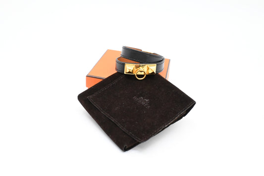 Hermes Rivale Double Tour Bracelet in Black Leather