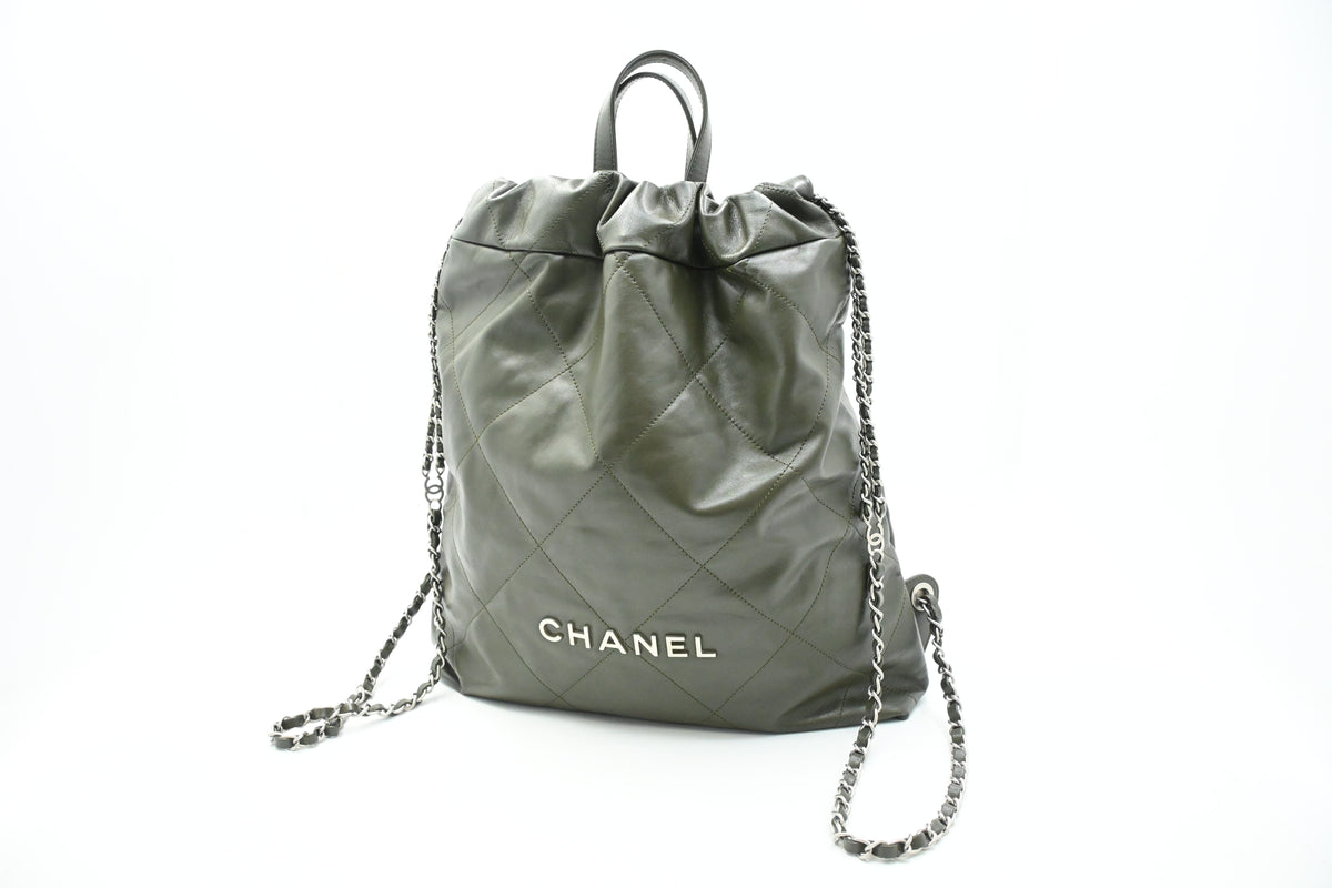 Chanel 22 Backpack in Khaki Green Leather