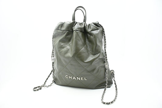 Chanel 22 Backpack in Khaki Green Leather