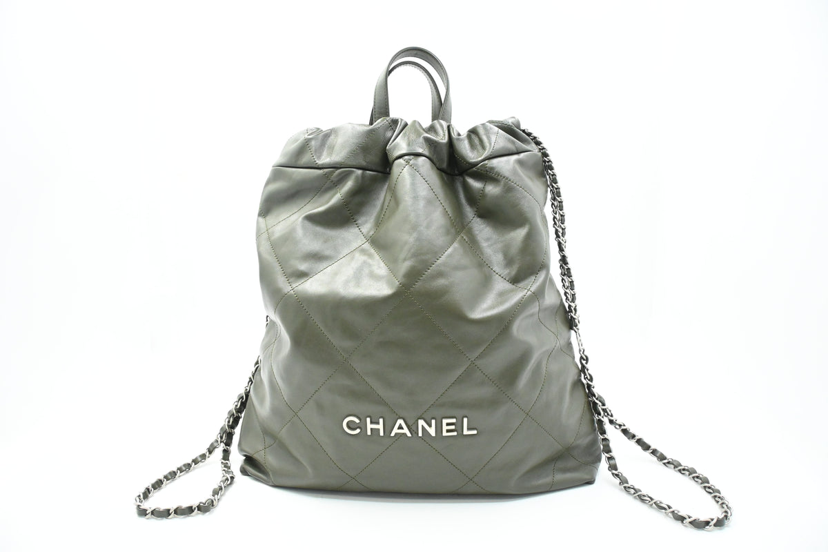 Chanel 22 Backpack in Khaki Green Leather