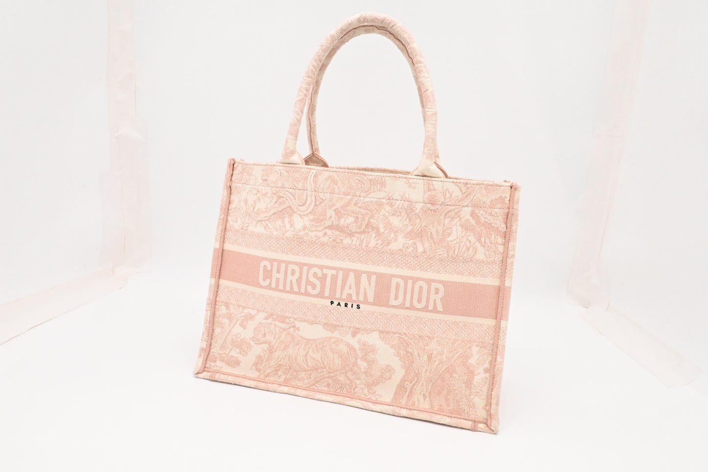 Dior Medium Book Tote in Pink Toile de Jouy Sauvage Embroidery