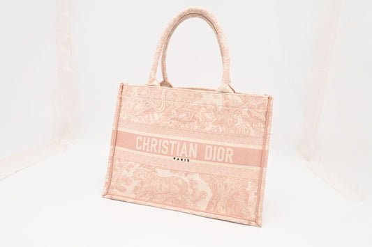 Dior Medium Book Tote in Pink Toile de Jouy Sauvage Embroidery