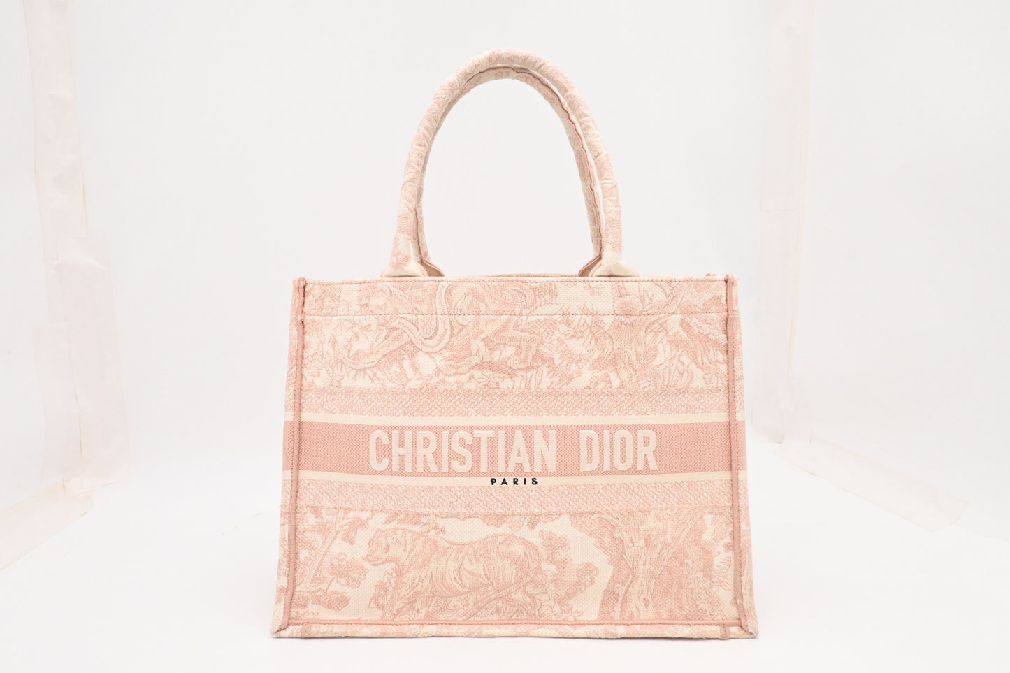 Dior Medium Book Tote in Pink Toile de Jouy Sauvage Embroidery