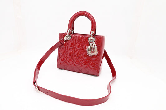 Dior Medium Lady Dior in Dark Red Cannage Patent Leather
