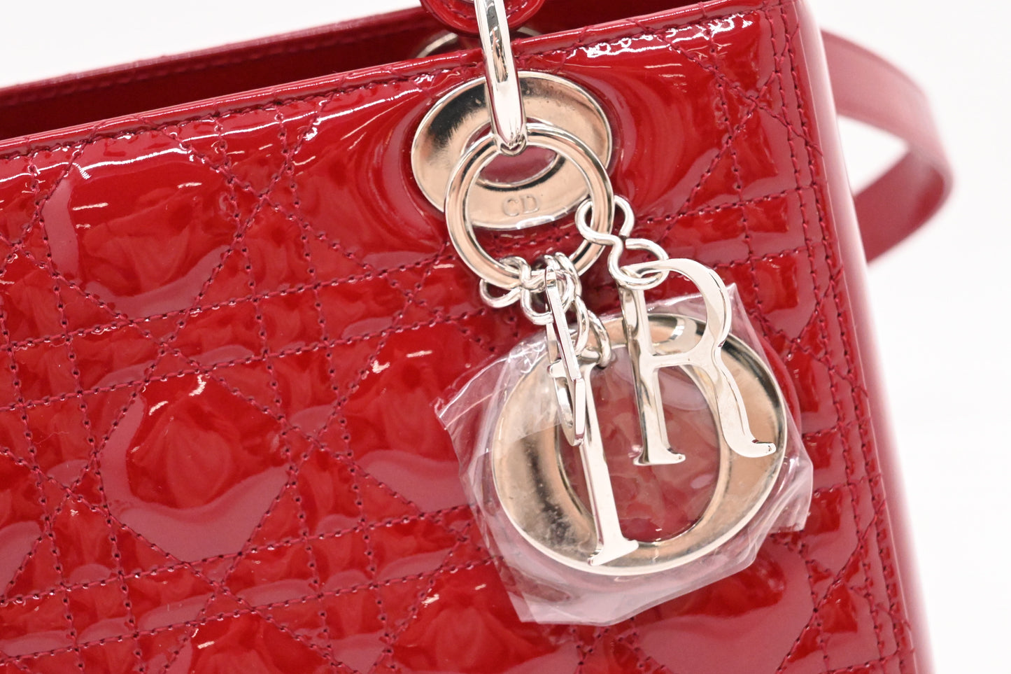 Dior Medium Lady Dior in Dark Red Cannage Patent Leather