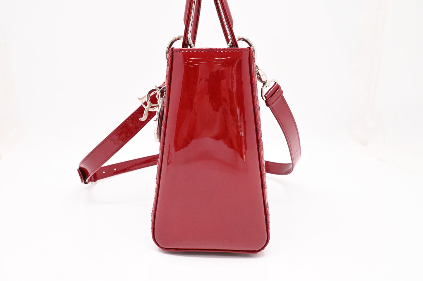 Dior Medium Lady Dior in Dark Red Cannage Patent Leather