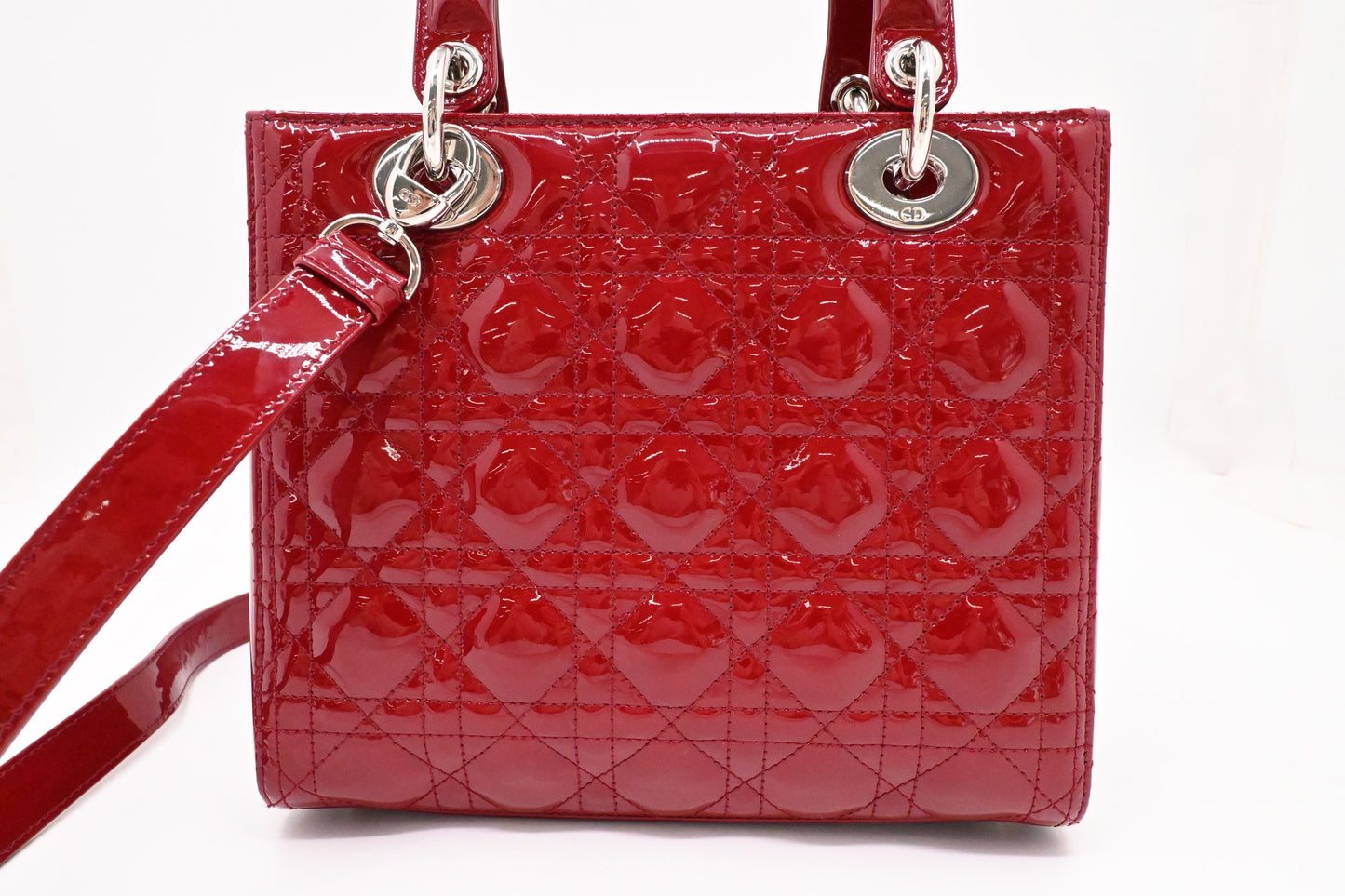 Dior Medium Lady Dior in Dark Red Cannage Patent Leather
