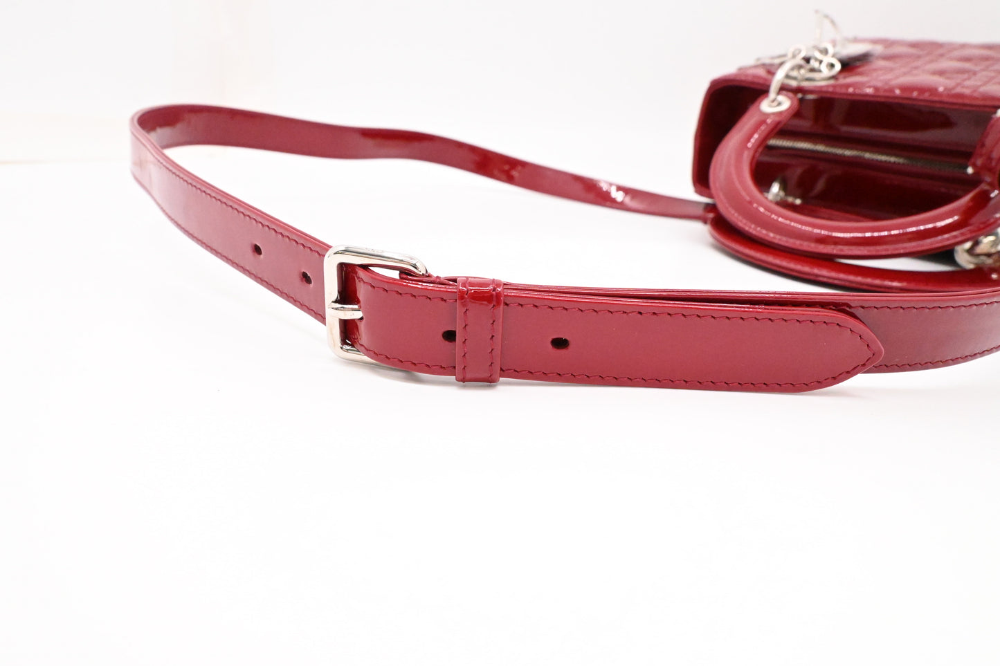 Dior Medium Lady Dior in Dark Red Cannage Patent Leather