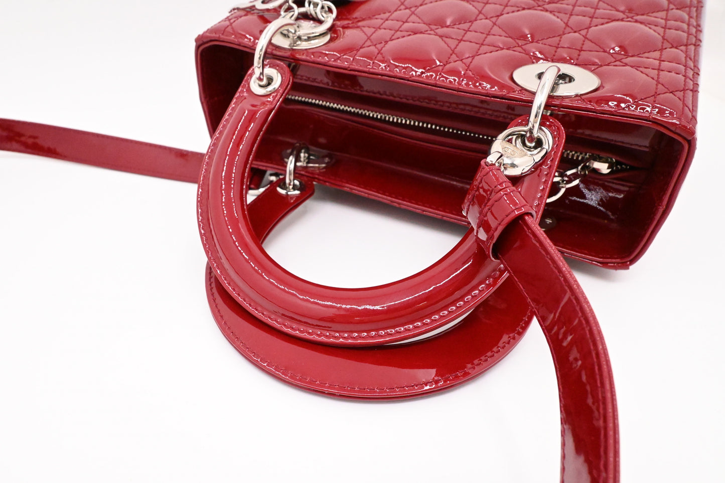 Dior Medium Lady Dior in Dark Red Cannage Patent Leather