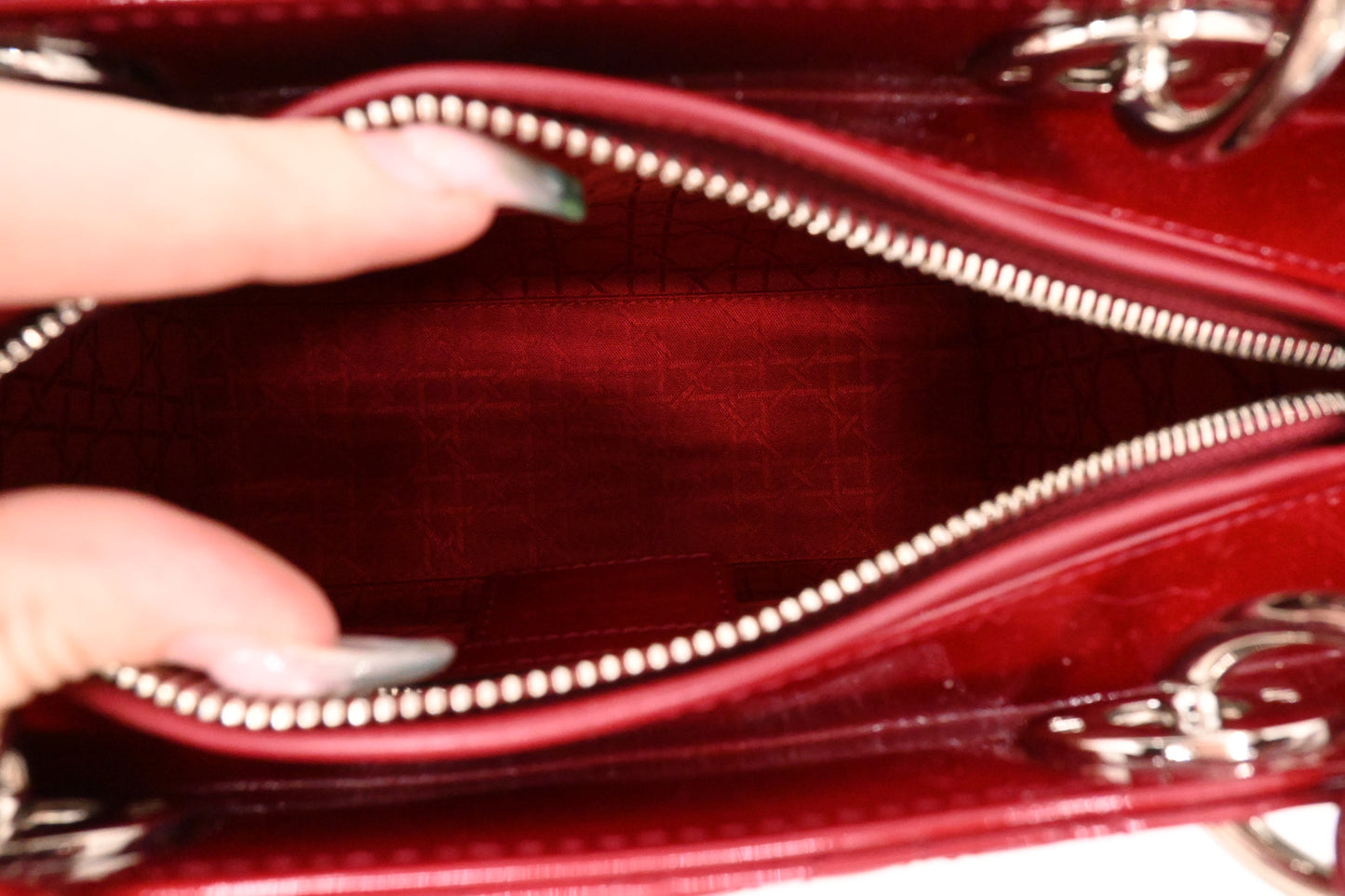 Dior Medium Lady Dior in Dark Red Cannage Patent Leather