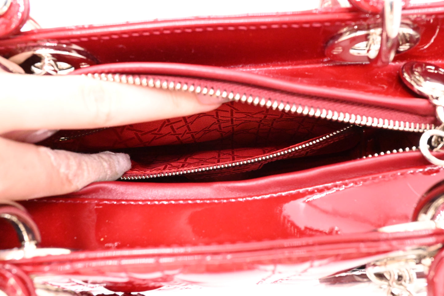 Dior Medium Lady Dior in Dark Red Cannage Patent Leather