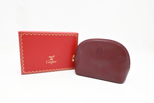Cartier Cosmetics Pouch in Burgundy Leather