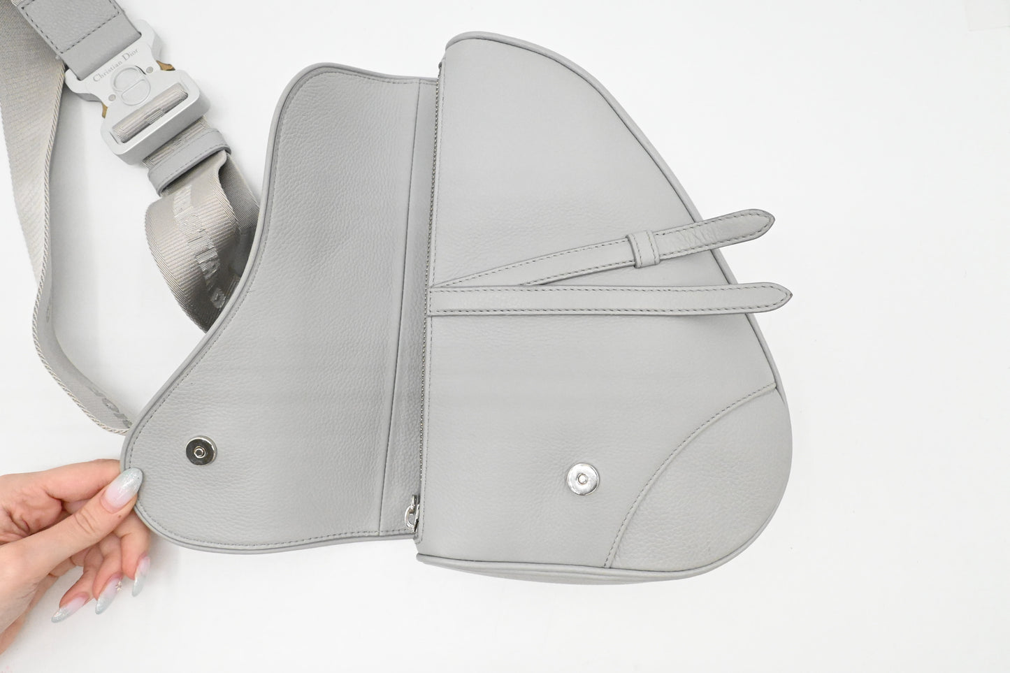 Dior Saddle Bag Crossbody in Gray Leather