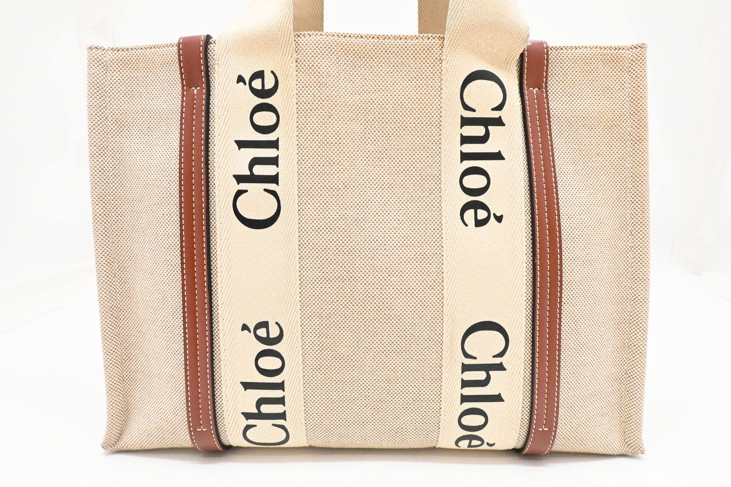 Chloe Medium Woody Tote in Beige Canvas
