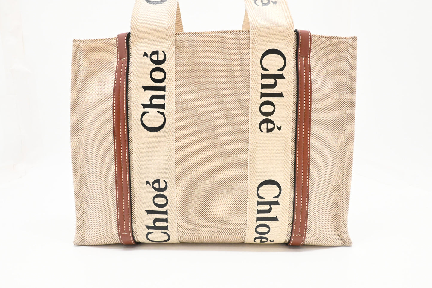 Chloe Medium Woody Tote in Beige Canvas