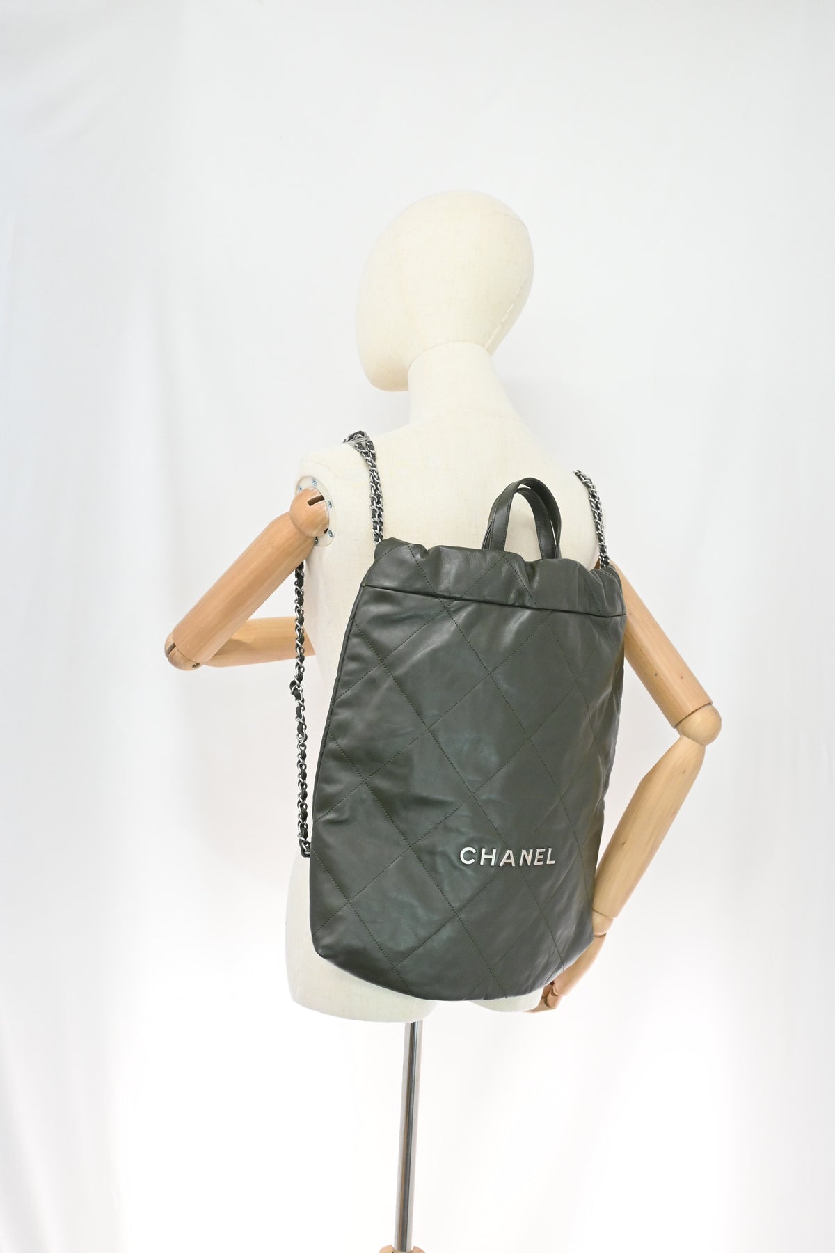 Chanel 22 Backpack in Khaki Green Leather