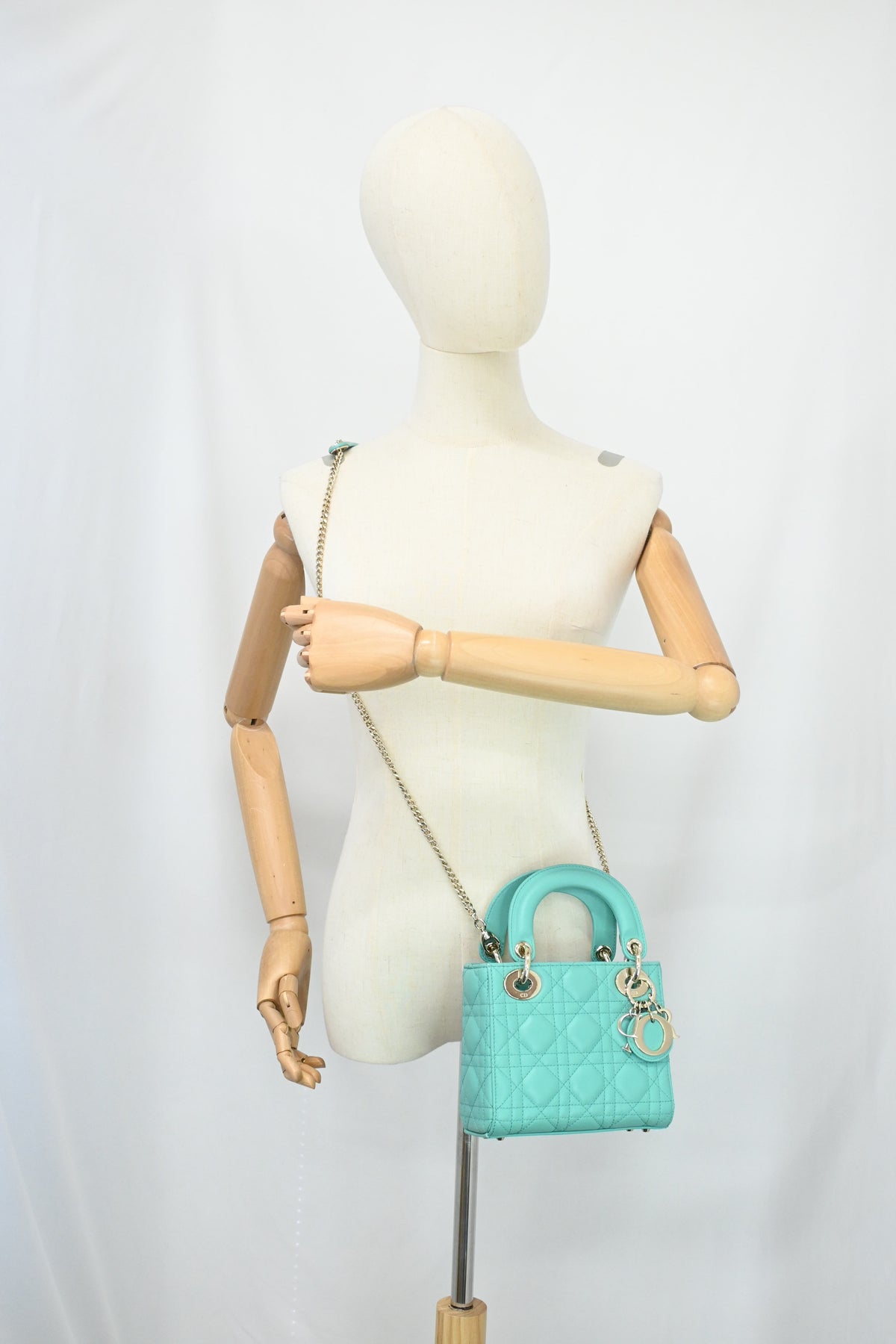 Dior Mini Lady Dior in Aquamarina Cannage Leather