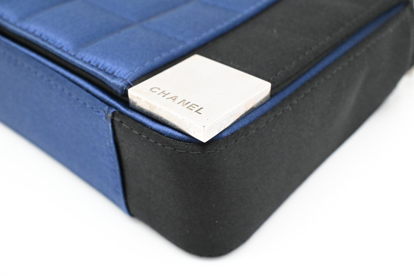 Chanel Chocolate Bar Shoulder Bag in Blue Satin