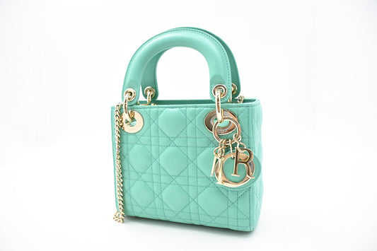 Dior Mini Lady Dior in Aquamarina Cannage Leather