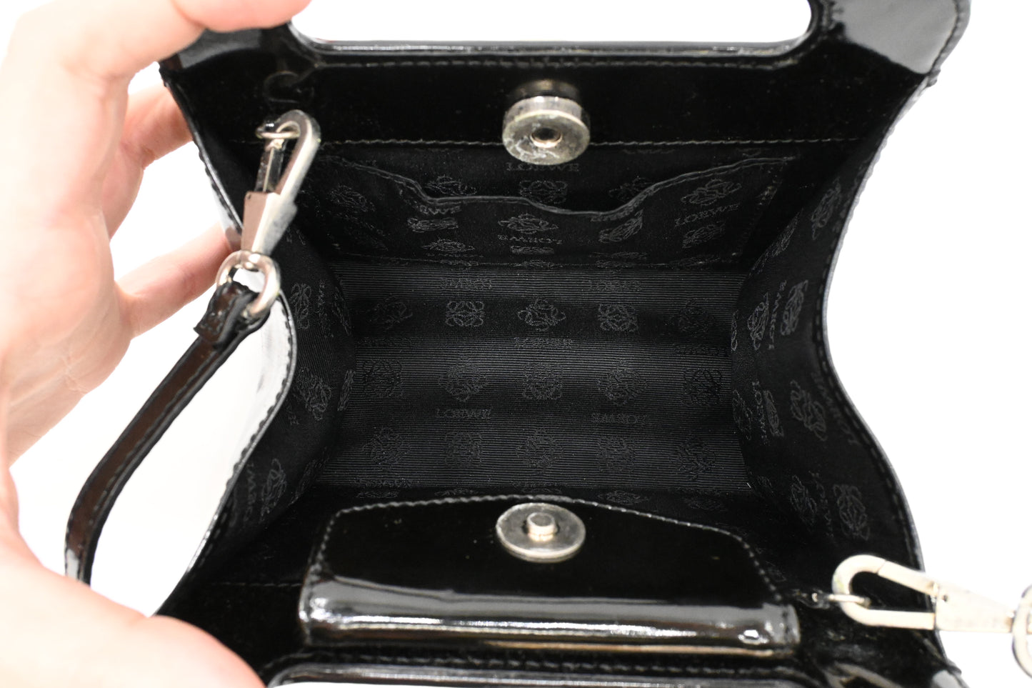 Loewe Two Way Bag in Black Patent Leather