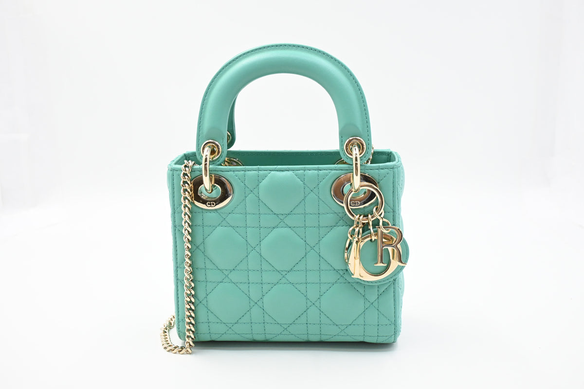 Dior Mini Lady Dior in Aquamarina Cannage Leather