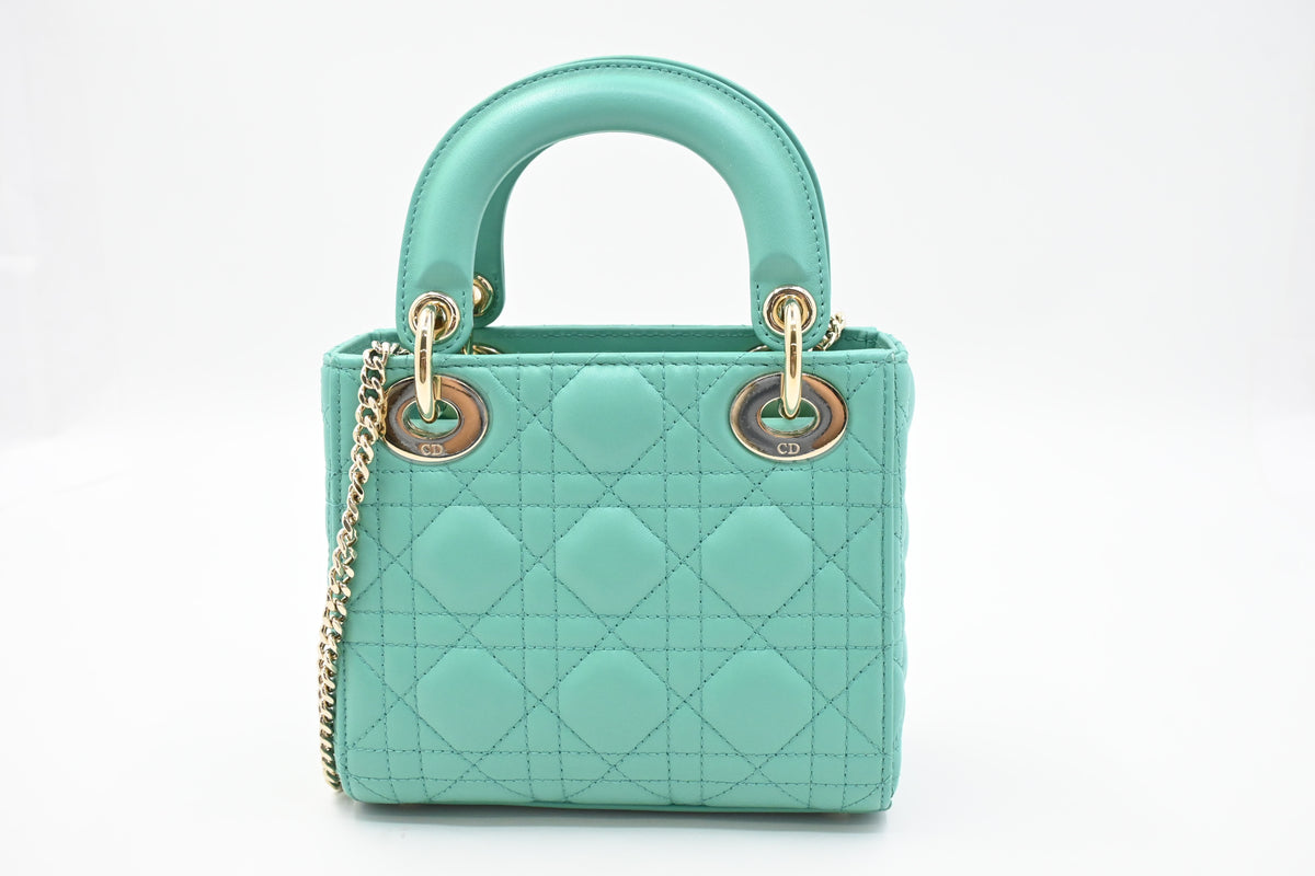 Dior Mini Lady Dior in Aquamarina Cannage Leather