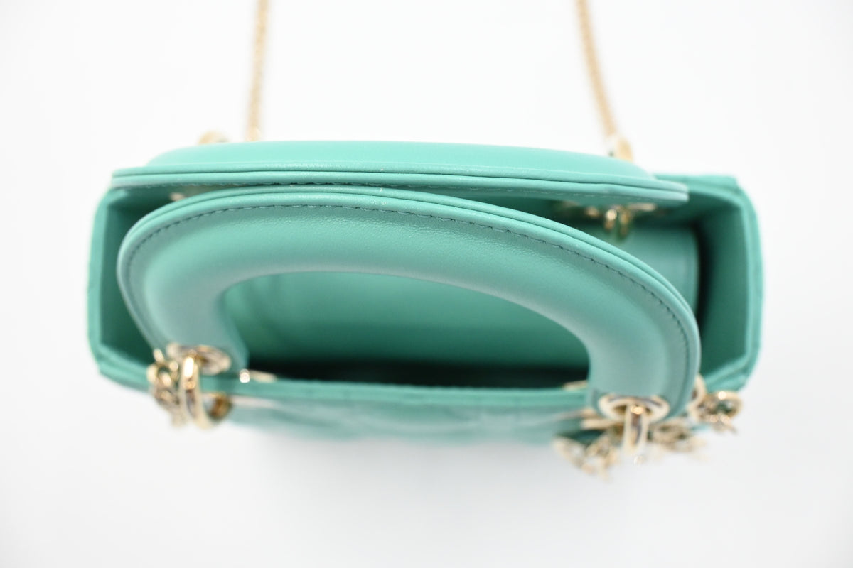 Dior Mini Lady Dior in Aquamarina Cannage Leather