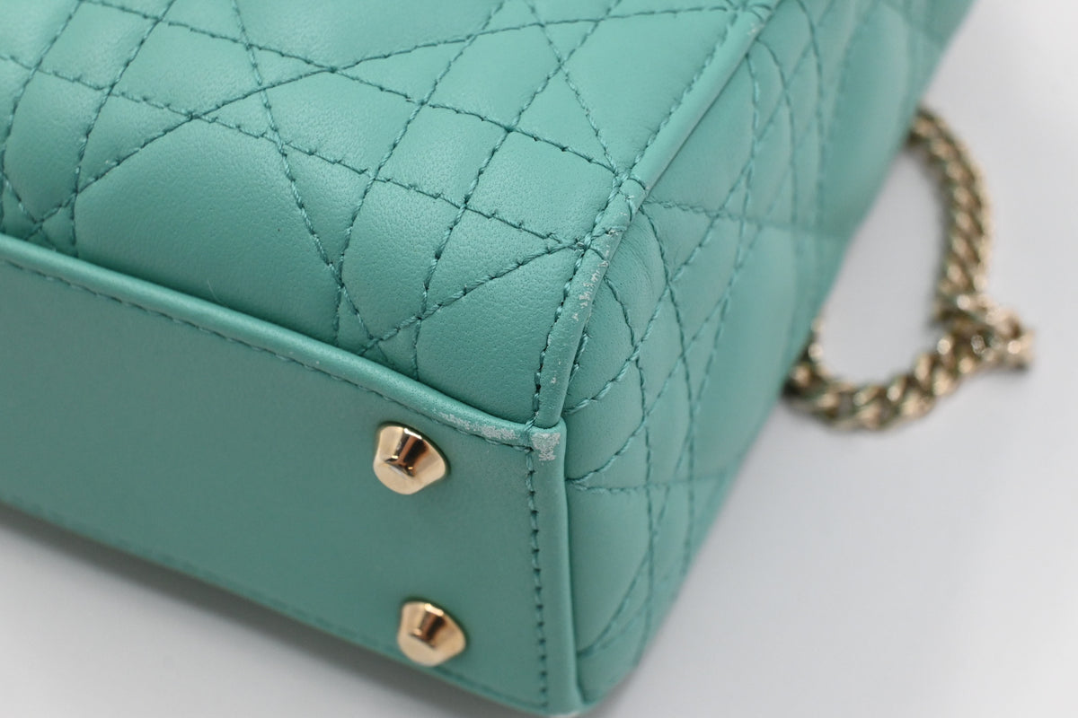 Dior Mini Lady Dior in Aquamarina Cannage Leather