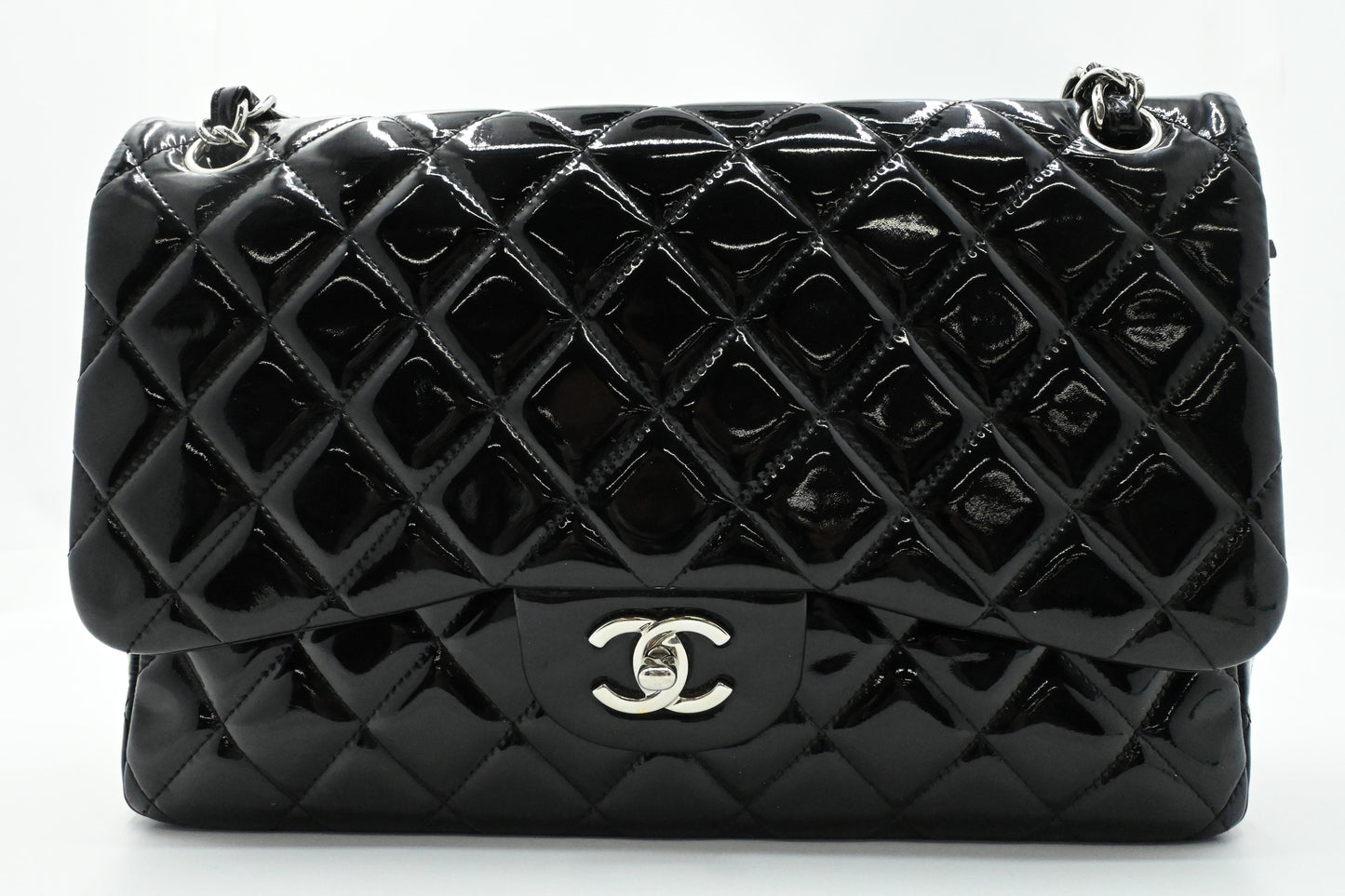 Chanel Jumbo Flap in Black Matelasse Patent Leather