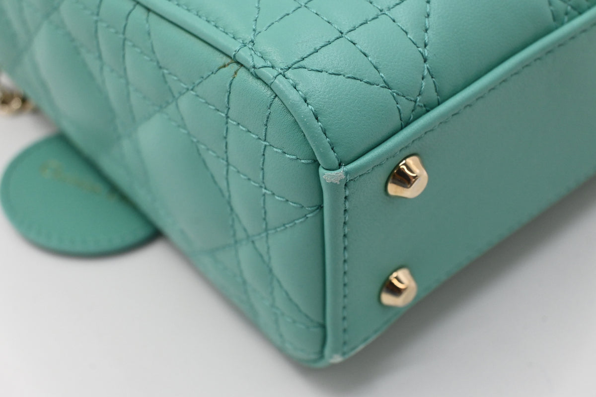 Dior Mini Lady Dior in Aquamarina Cannage Leather