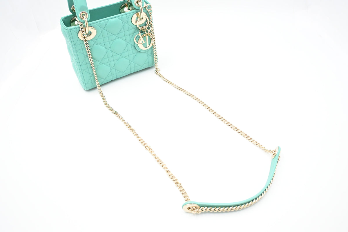 Dior Mini Lady Dior in Aquamarina Cannage Leather