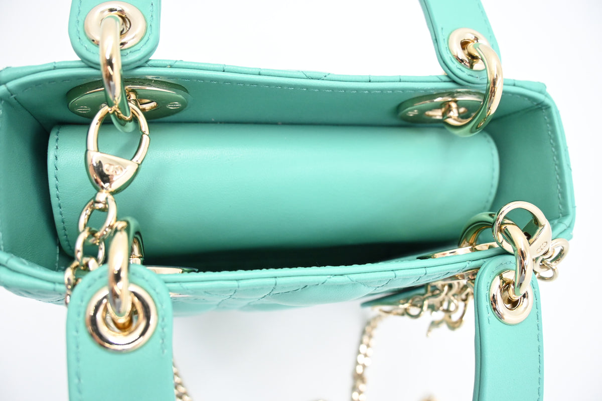 Dior Mini Lady Dior in Aquamarina Cannage Leather