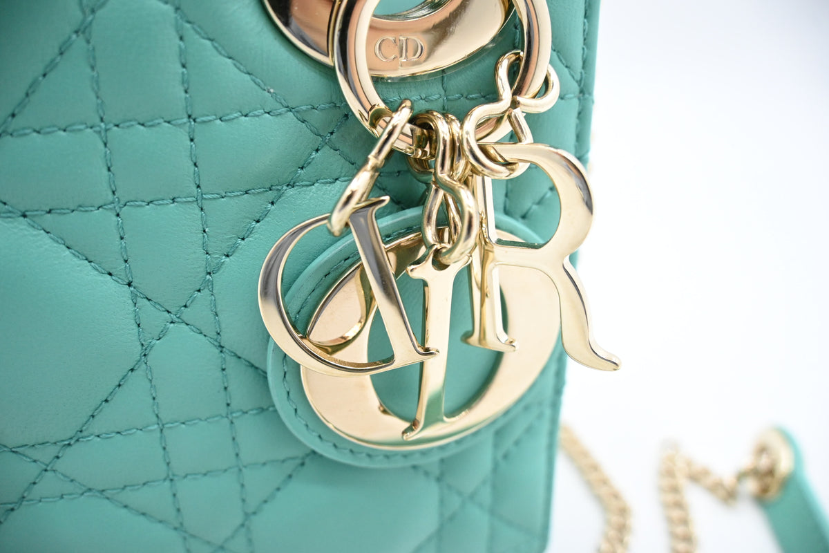 Dior Mini Lady Dior in Aquamarina Cannage Leather