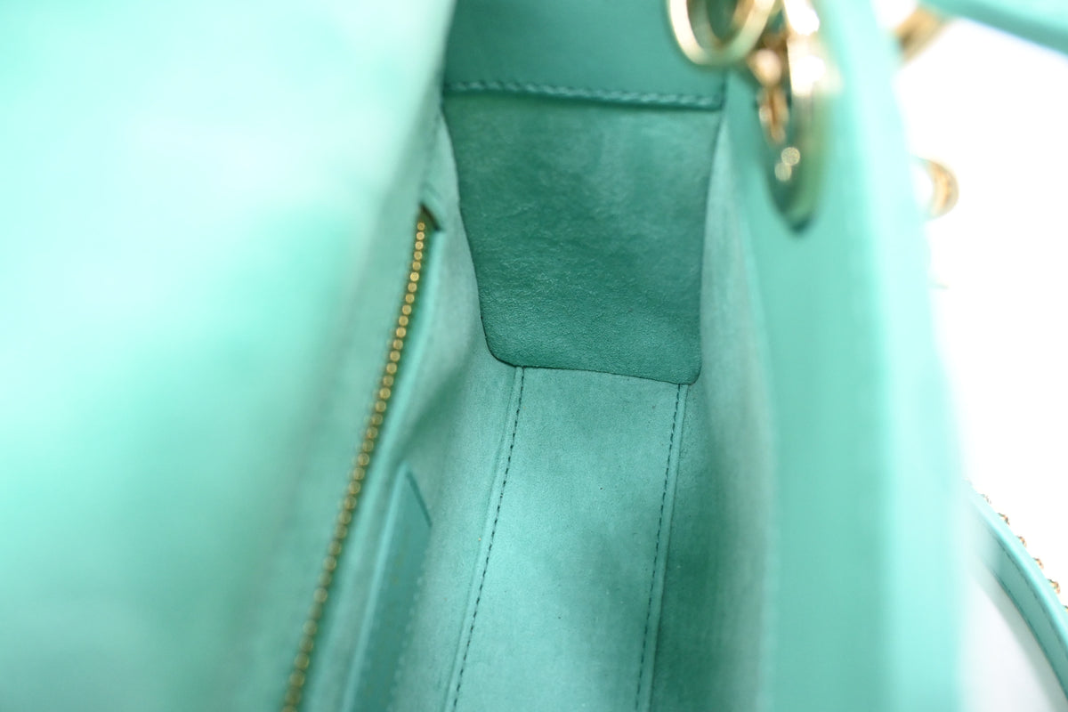 Dior Mini Lady Dior in Aquamarina Cannage Leather